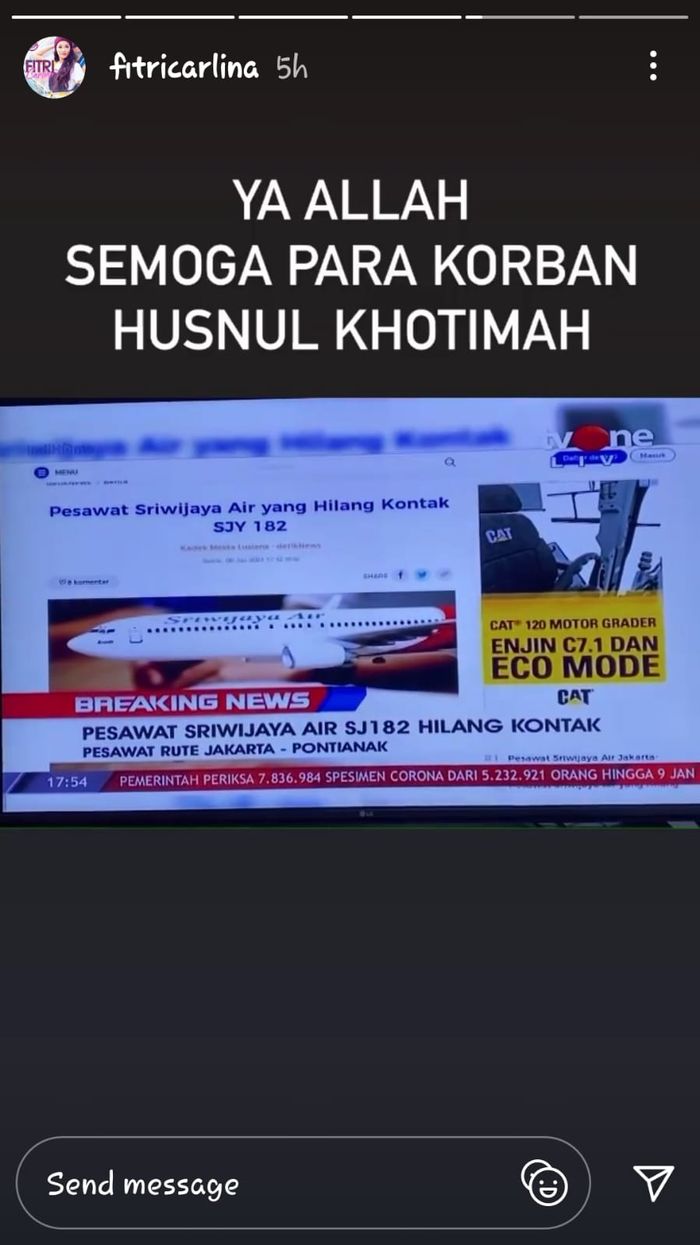 Doa Fitri Carlina untuk para korban jatuhnya pesawat Sriwijaya AIr