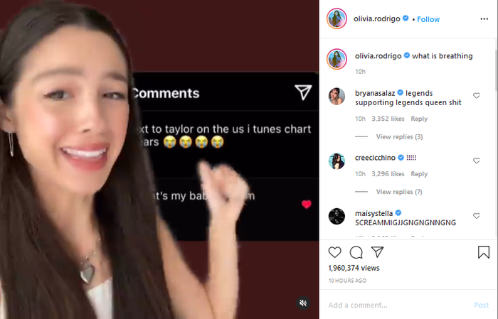 Unggahan Olivia Rodrigo atas respon Taylor Swift di Isntagramnya