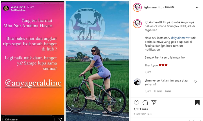 Postingan Young Lex tentang Anya Geraldine yang sulit dihubungi.