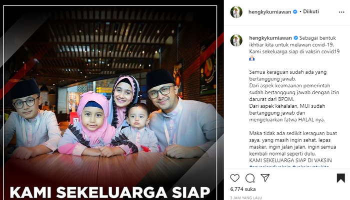 Unggahan Foto di Instagram Hengky Kurniawan