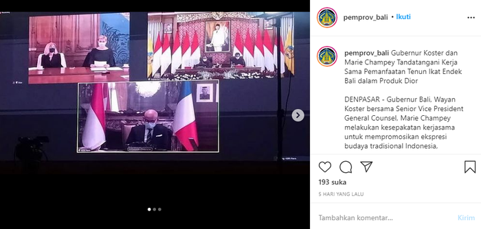 Unggahan foto dalam Instagram @pemprov_bali.