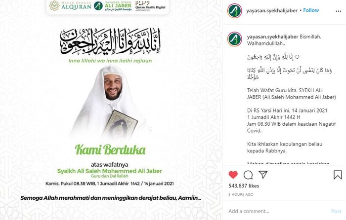 Unggahan Yayasan Syeikh Ali Jaber.