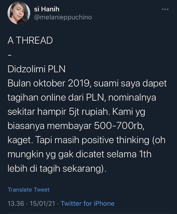 Unggahan foto cuitan akun @melanieppuchino.