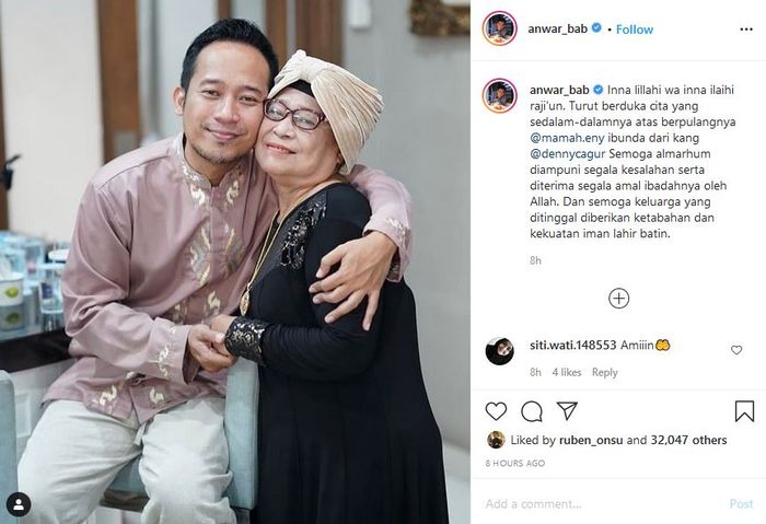 Anwar Sanjaya kabarkan berpulangnya ibunda Denny Cagur