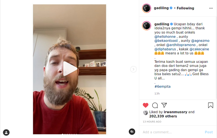 Mulai dari HONNE, Ardhito Pramono, hingga Agnez Mo kirimkan video ucapan ultang tahun khusus untuk Gempi