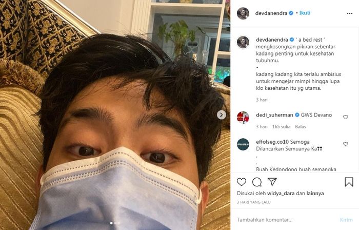 Devano Danendra jatuh sakit jelang acara fanmeeting online