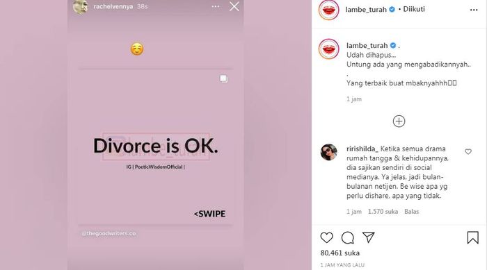 Unggahan rachel vennya yang diunggah ulang di akun lambe_turah.
