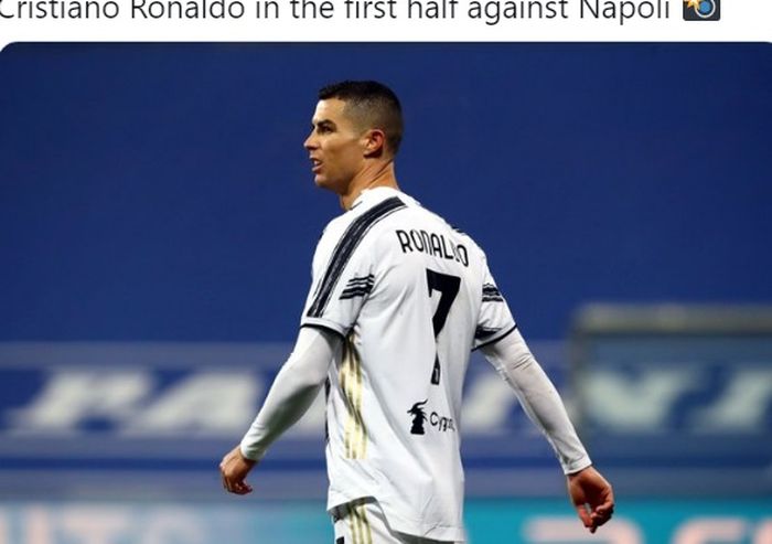 Megabintang Juventus, Cristiano Ronaldo, saat berhadapan dengan Napoli dalam ajang Piala Super Italia 2020 di Stadion Citta del Tricolore, Reggio Emilia pada Kamis (21/1/2021) pukul 03.00 WIB. 