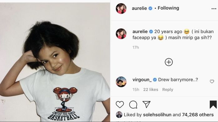 Unggahan foto Aurelie Moeremans di Instagramnya.