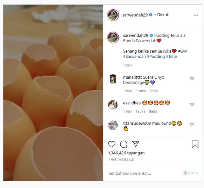 Sarwendah masak pudding telur yang disukai Ruben Onsu