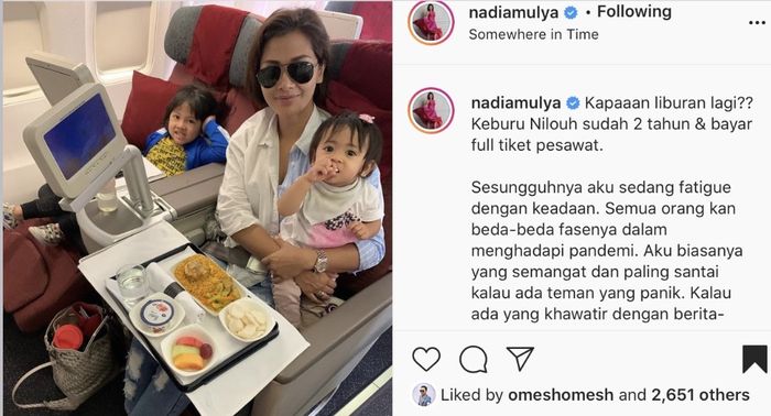  Tangkapan layar unggahan foto dalam Instgram Nadia Mulya.