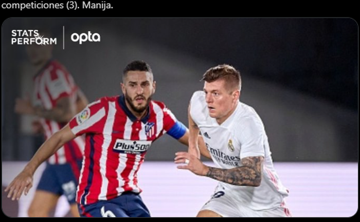 Aksi gelandang Real Madrid, Toni Kroos, di laga kontra Atletico Madrid