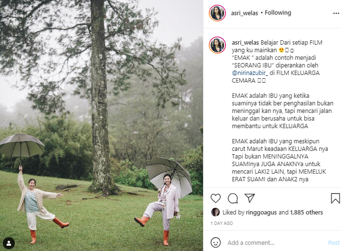 Tangkap layar unggahan Asri Welas. 