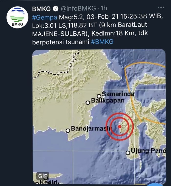 Terjadi gempa magnitudo 5,2 di Majene, Sulbar 