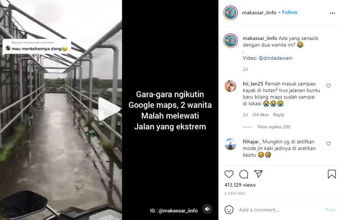 Video pesepeda motor yang diarahkan ke JPO oleh google maps 