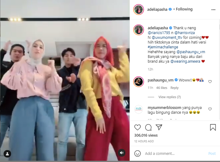 Tangkap layar unggahan Adelia.
