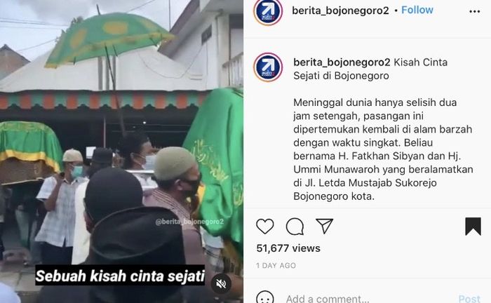 Kisah Cinta Sejati pasangan suami istri asal Bojonegoro yang meninggal hampir bersamaan.