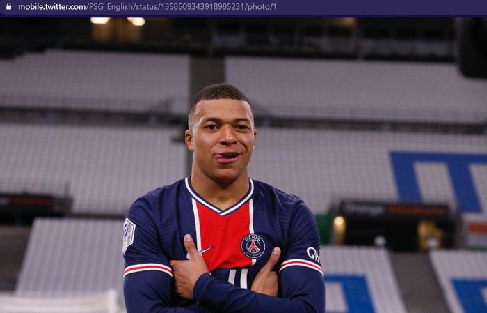 Wonderkid Paris Saint-Germain (PSG), Kylian Mbappe, merayakan gol ke gawang Olympique Marseille pada pekan ke-24 Liga Prancis 2020-2021 pada Senin (8/2/2021) pukul 03.00 WIB. 