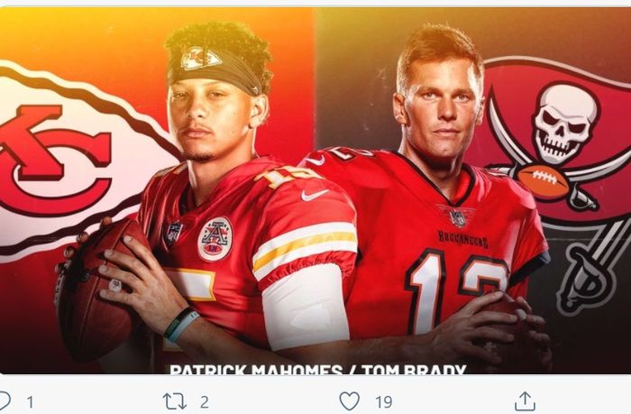 Patrick Mahomes vs Tom Brady di Super Bowl LV, Minggu (7/2/2021).