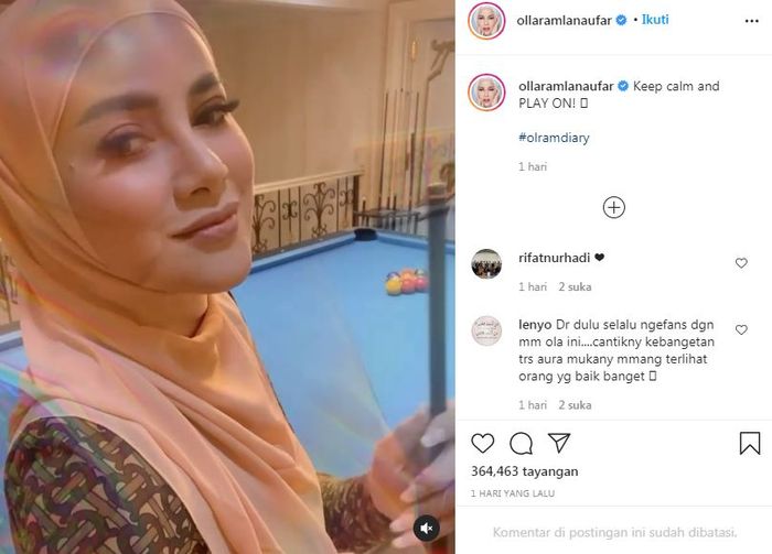 Seolah saling sindir di Instagram, Olla Ramlan membuat postingan di akun @ollaramlanaufar.
