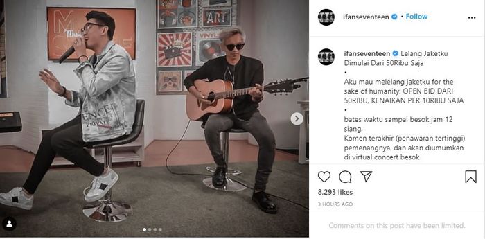 Ifan Seventeen saat melelang jaketnya yang dibuka dengan harga Rp 50 ribu.