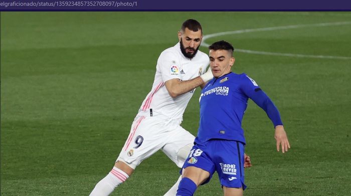 Bomber Real Madrid, Karim Benzema, saat melawan Getafe dalam laga tunda pekan pertama Liga Spanyol 2020-2021, Selasa (9/2/2021) waktu setempat atau Rabu pukul 03.00 WIB di Estadio Alfredo Di Stefano