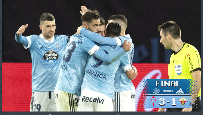 Celta Vigo menekuk Elche pada lanjutan Liga Spanyol 2020-2021 pekan ke-23.