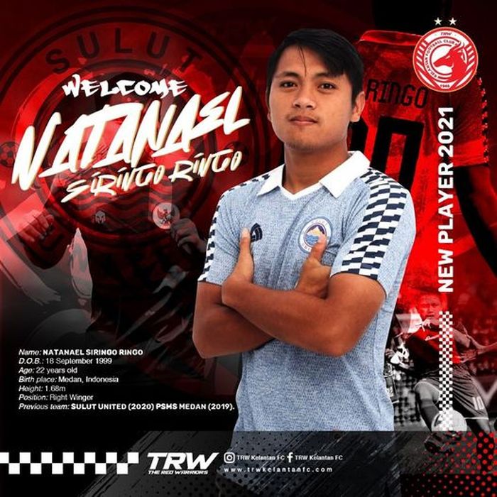 Penyerang timnas Indonesia, Natanael Siringo Ringo, saat diperkenalkan Kelantan FC (12/2/2021). 