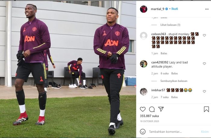 Akun Instagram Anthony Martial mendapat serangan rasisme pasca pertandingan kontra West Brom, Minggu (14/2/2021) malam WIB.