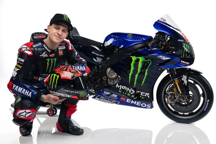 Pembalap Monster Energy Yamaha, Fabio Quartararo, dalam peluncuran tim, Senin (15/2/2021).