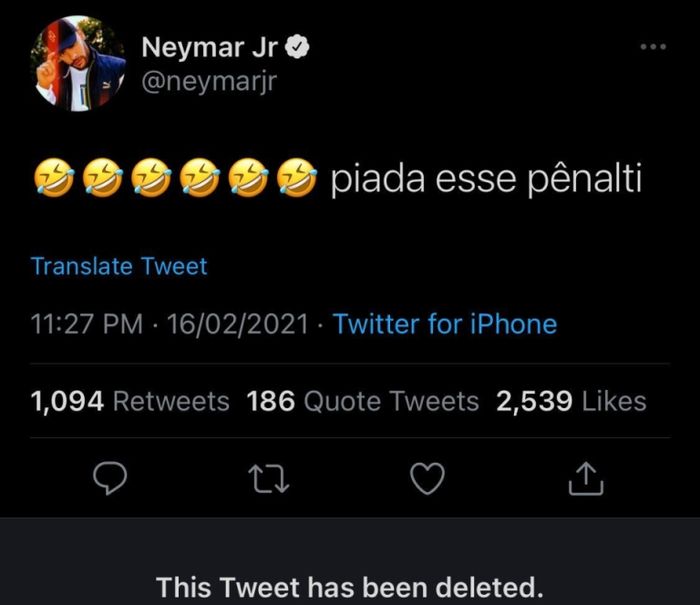 Isi cuitan Neymar yang dihapus.