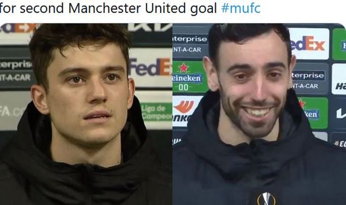 Dua pemain Manchester United, Daniel James dan Bruno Fernandes.