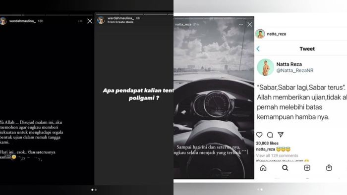 Kolase Unggahan Instagram Story Wardah Maulina dan Natta Reza.