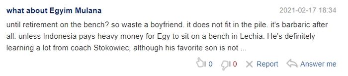 Kritk pedas dari fans Lechia Gdansk kepada penyerang Indonesia, Egy Maulana Vikri (17/2/2021).