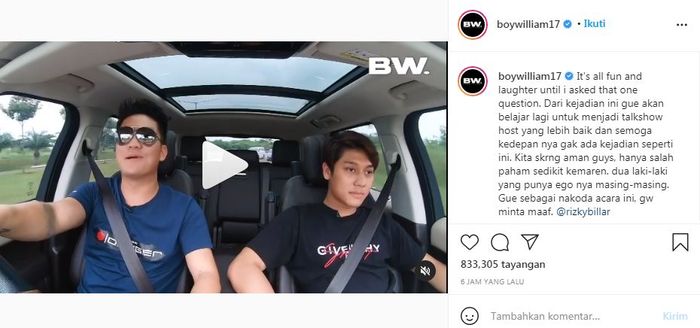 Cuplikan video  Rizky Billar terpancing emosinya setelah Boy William bertanya soal kontennya bersama Lesti Kejora.