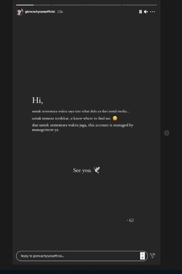 Glenca Chysara yang memerankan karakter Elsa undur pamit untuk sementara waktu dari media sosial.