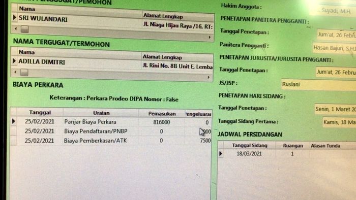 Menurut website Sistem Informasi Penelusuran Perkara (SIPP) Pengadilan Agama Jakarta Selatan, Wulan Guritno tercatat dalam nomor perkara 916/Pdt.g/2021/PA.JS. 
