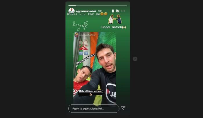Unggahan Dusan Kuciak di Instagram mengenai skor pertandingan bulutangkis melawan Egy Maulana Vikri (1/3/2021).