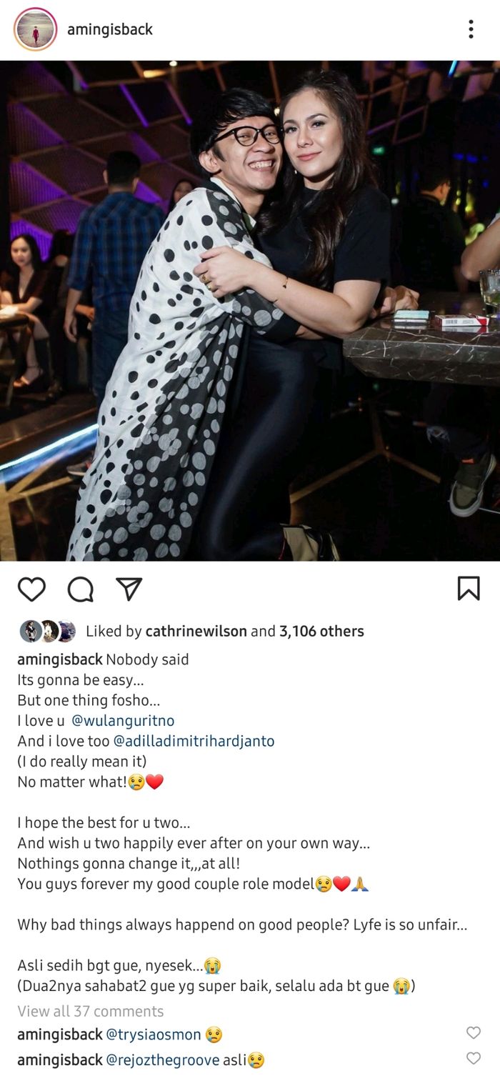 Sebagai sahabat dari Wulan Guritno dan Adilla Dimitri, dada Aming turut sesak dengan perceraian mereka.