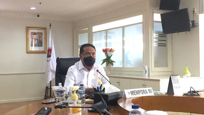 Menteri Pemuda dan Olahraga (Menpora), Zainudin Amali, setelah menjalani pertemuan dengan PSSI, di Kantor Kemenpora, Kamis (4/3/2021).