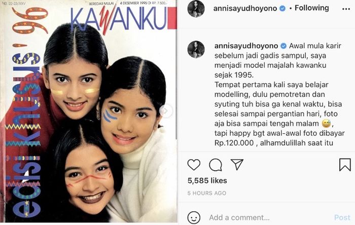 Annisa Pohan unggah foto lawas saat dirinya jadi model majalah.