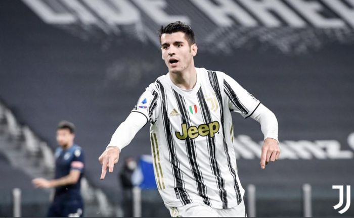 Alvaro Morata saat merayakan golnya untuk Juventus ke gawang Lazio pada pekan ke-26 Liga Italia 2020-2021, Sabtu (6/3/2021).