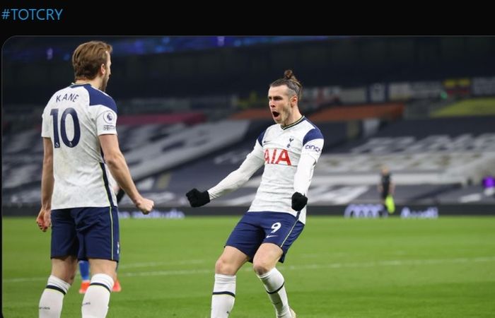 Gareth Bale dan Harry Kane menjadi aktor kemenangan telak Tottenham Hotspur atas Crystal Palace dalam lanjutan laga Liga Inggris 2020-2021.