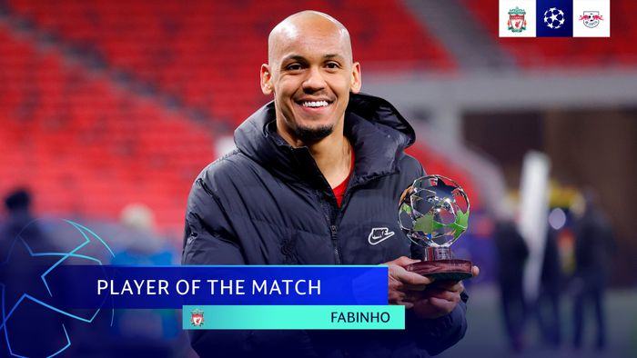 Gelandang bertahan Liverpool, Fabinho, menjadi man of the match saat berhadapan dengan RB Leipzig dalam laga leg kedua babak 16 besar Liga Champions,  Kamis (11/3/2021) pukul 03.00 WIB.