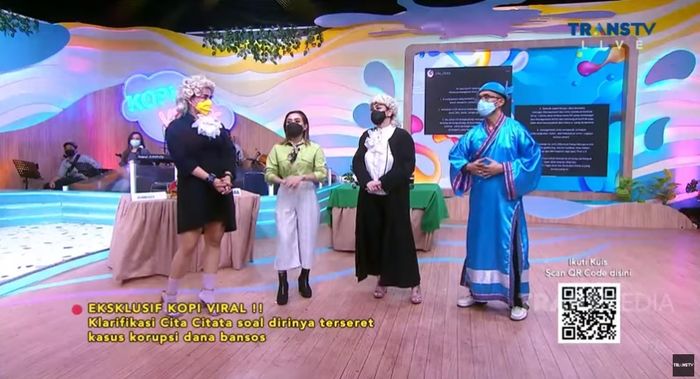 Perbincangan Melaney Ricardo, Indra Herlambang, Celine dan Cita Citata yang mengklarifikasi dugaan terkait kasus korupsi dana bansos. 