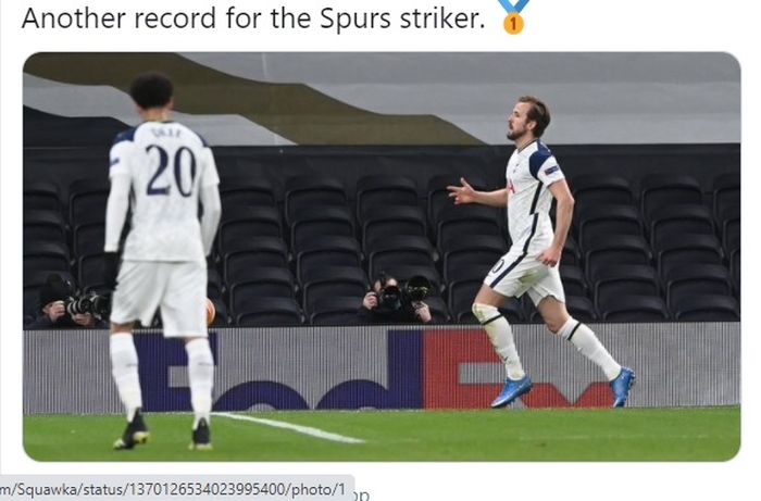 Harry Kane membukukan dua gol dalam kemenangan 2-0 Tottenham Hotspur atas Dinamo Zagreb di leg pertama babak 16 besar Liga Europa 2020-2021.