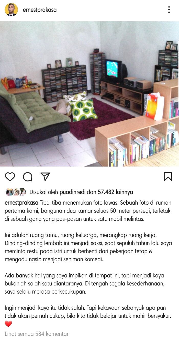 Unggahan Instagram Ernest Prakasa