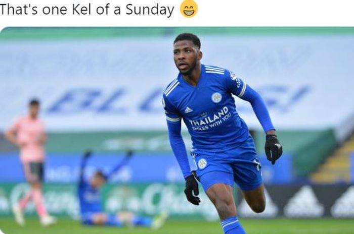 Striker Leicester City, Kelechi Iheanacho, merayakan gol yang dicetak ke gawang Sheffield United dalam laga Liga Inggris di Stadion King Power, Minggu (14/3/2021).