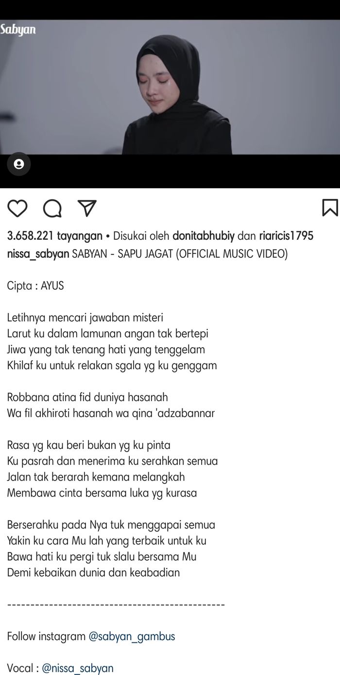 Nissa Sabyan mempromosikan lagu terbaru dari grup bandnya yang merupakan hasil ciptaan Ayus.