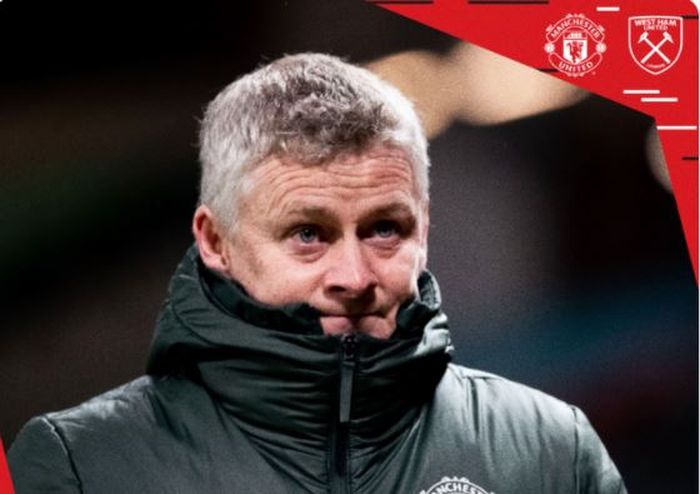 Ekspresi pelatih Manchester United, Ole Gunnar Solskjaer, seusai laga Liga Inggris kontra West Ham United di Stadion Old Trafford, Minggu (14/3/2021).